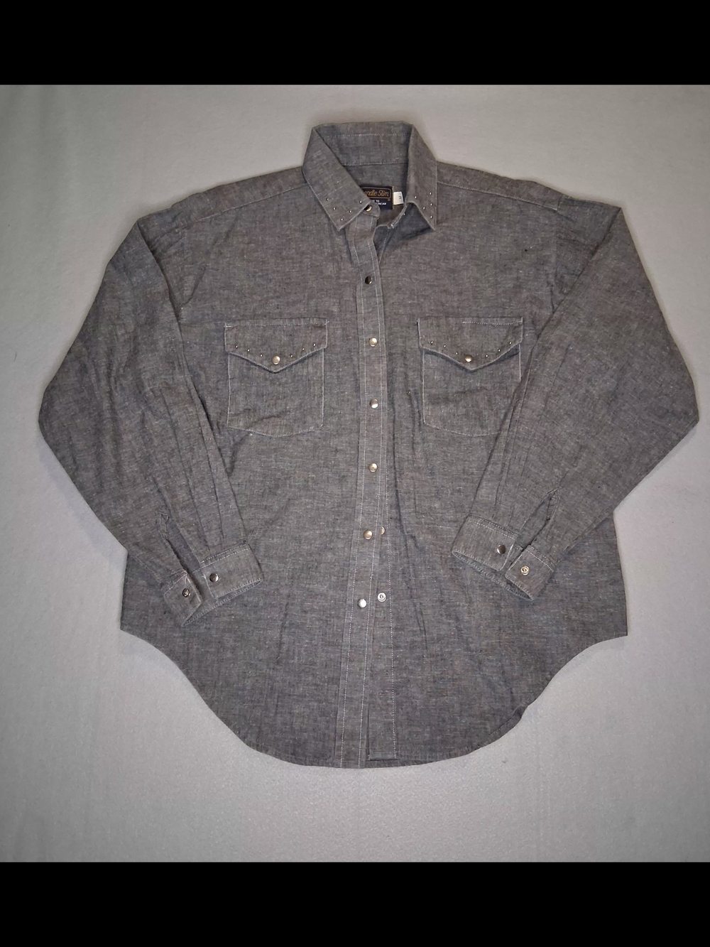 Vintage 90s Panhandle Slim Western Shirt Men's M Gray Chambray Pearl Snap Made - Picture 4 of 9